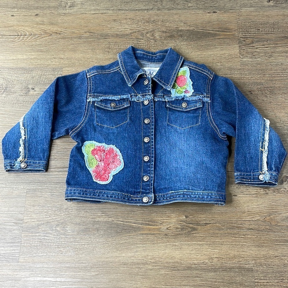 Children’s Place Toddler Girls Denim Jean Jacket with Floral Embellishment, 3T